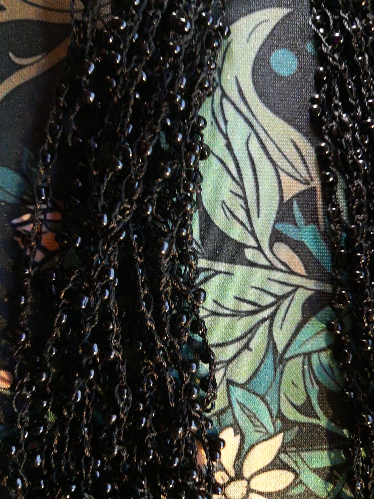 Vintage Black Beaded Collar Necklace, Crocheted, Glass Beads