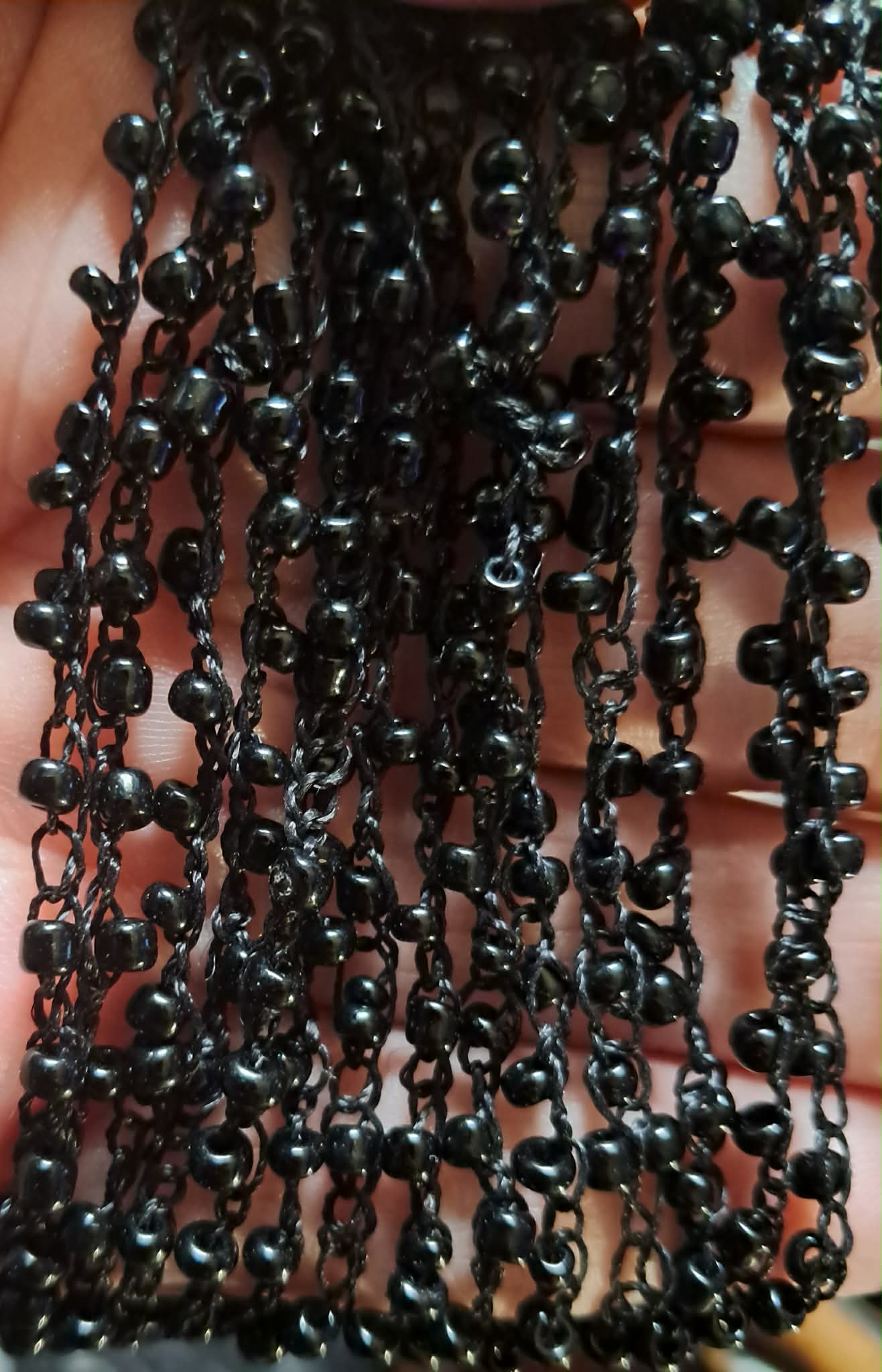 Vintage Black Beaded Collar Necklace, Crocheted, Glass Beads