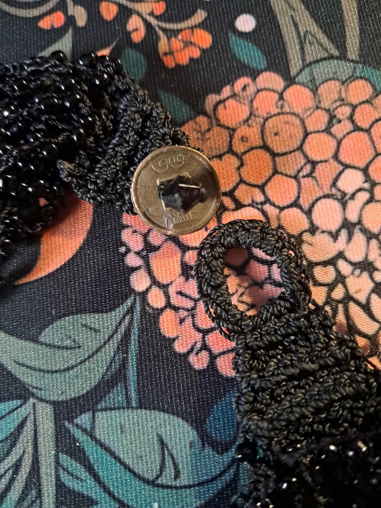 Vintage Black Beaded Collar Necklace, Crocheted, Glass Beads