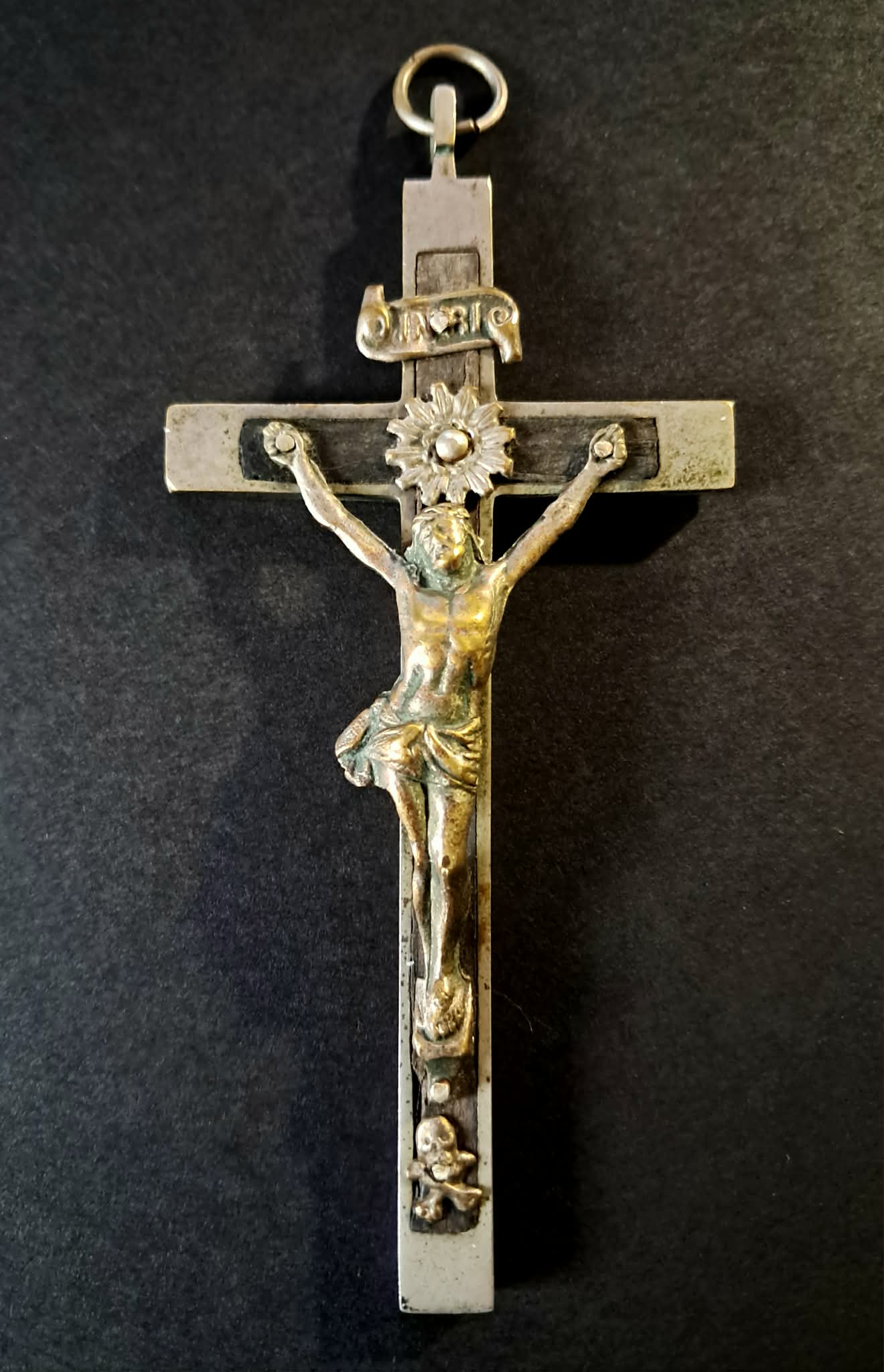 Antique Iron & Wood Memento Mori Crucifix  - Late 1800’s- early 1900’s European