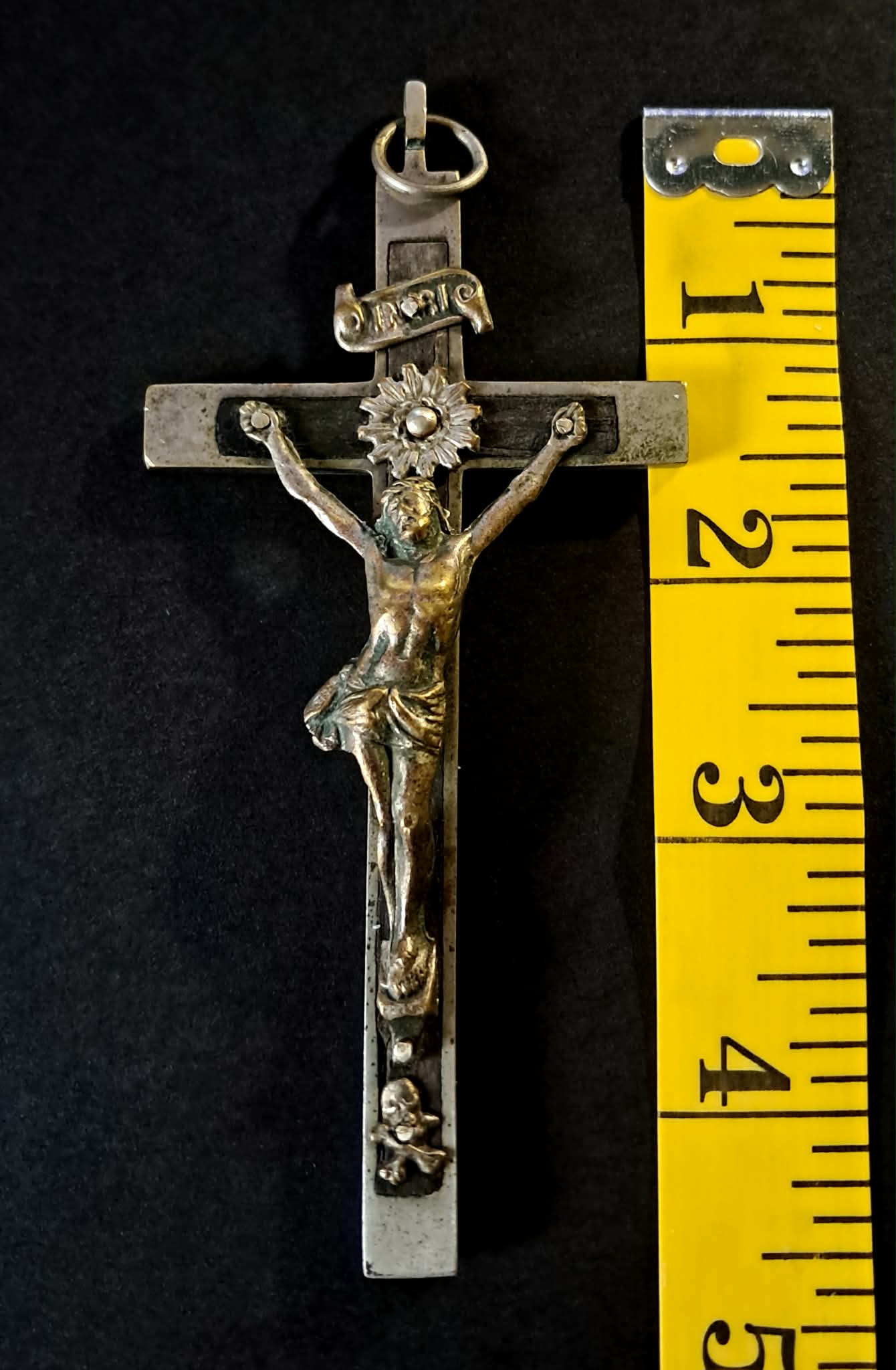 Antique Iron & Wood Memento Mori Crucifix  - Late 1800’s- early 1900’s European