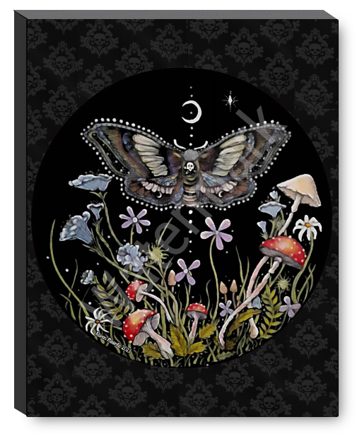 8.5x11 Canvas Moth, Mushroom, and Floral Art Print by Raven Moonla