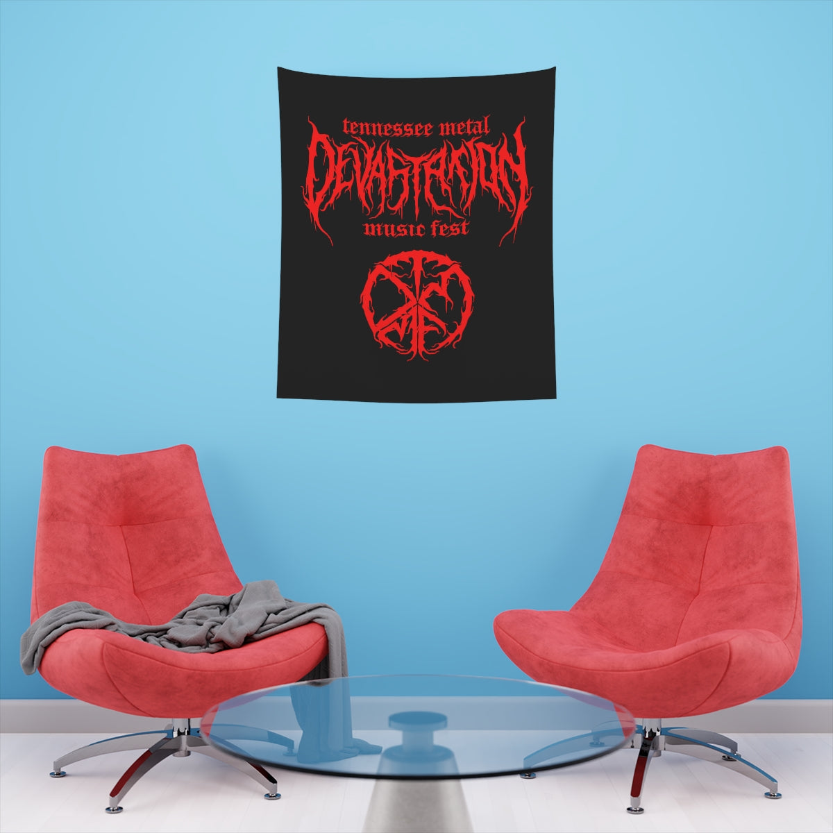 TMDMF Red Logo and Symbol Printed Wall Tapestry